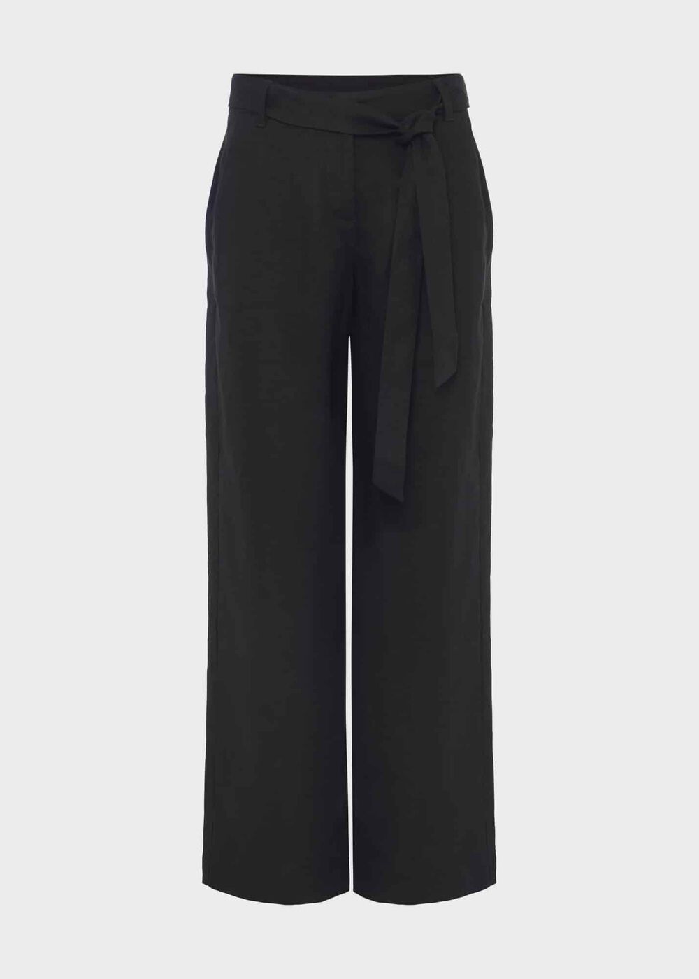 Jacqui Wide Leg Linen Trousers, Black, hi-res