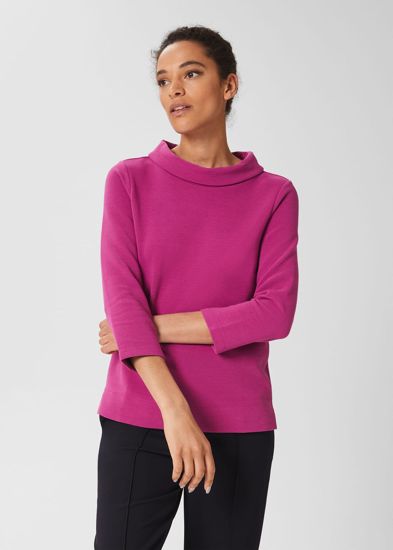 Betsy Textured Top With Cotton , Magenta Pink, hi-res