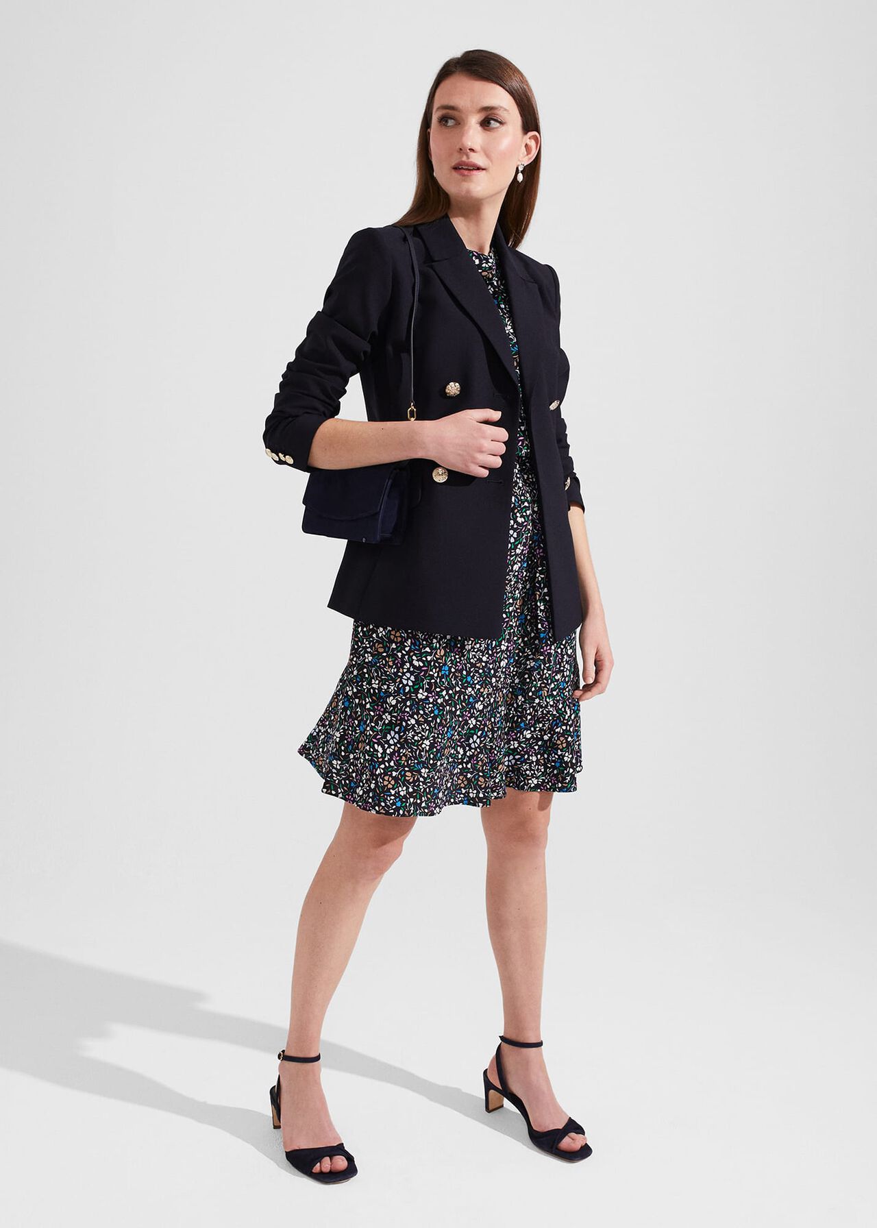 Frida Floral Belted Dress, Navy Multi, hi-res