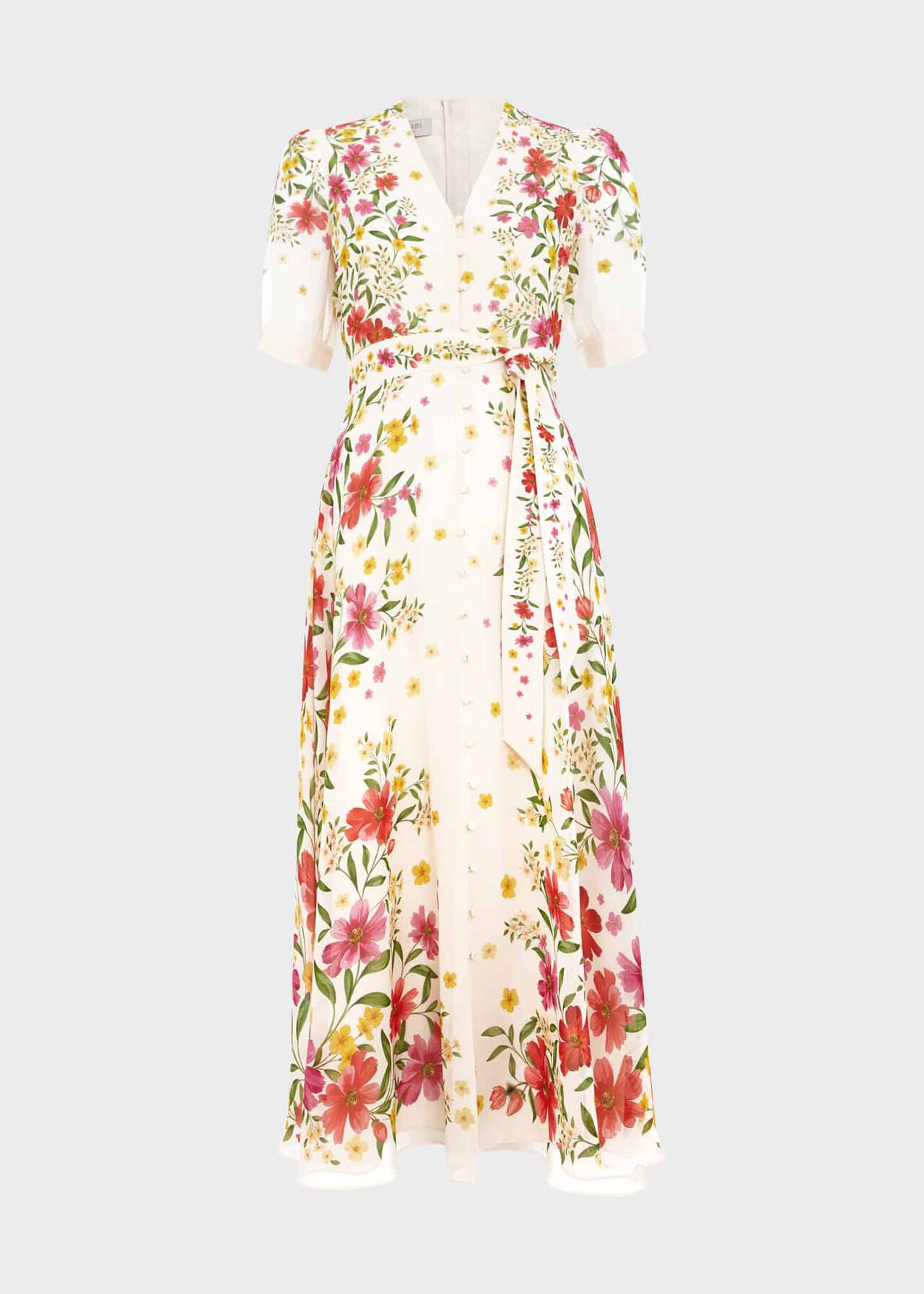 Aurelia Floral Silk Dress, Cream Multi, hi-res