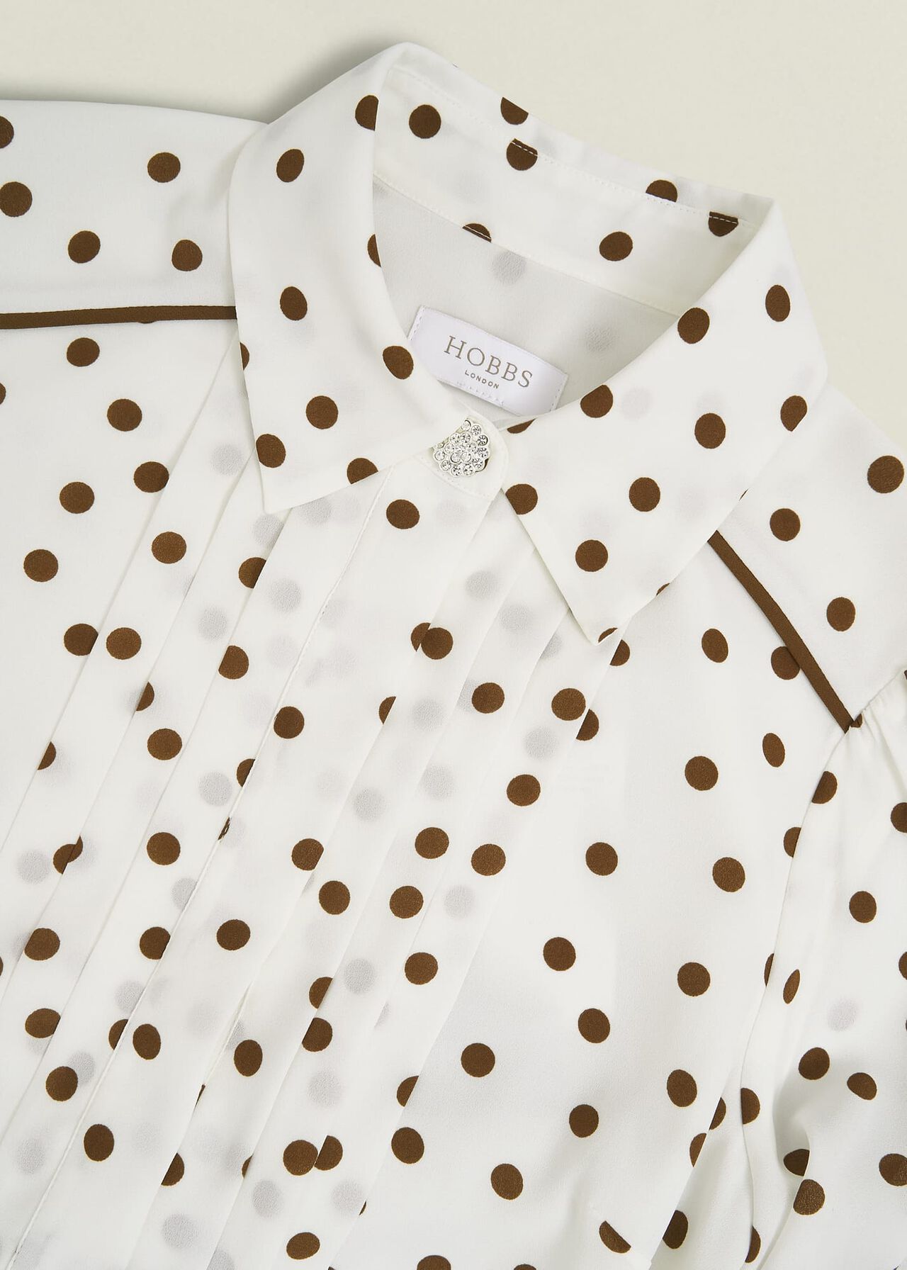 Francesca Pleated Spot Dress, Ivory Brown, hi-res