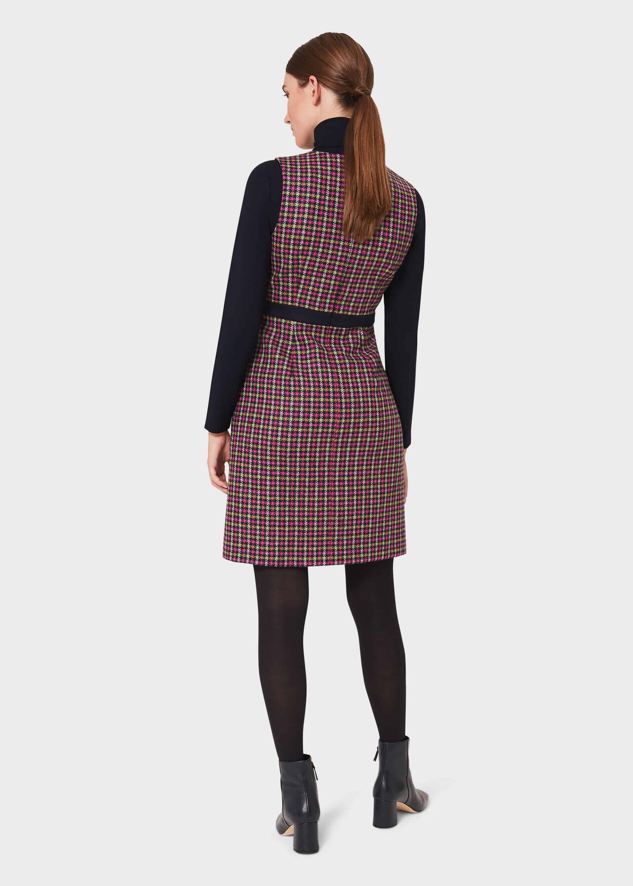 Penelope Wool Check Shift Dress, Pink Lime Green, hi-res