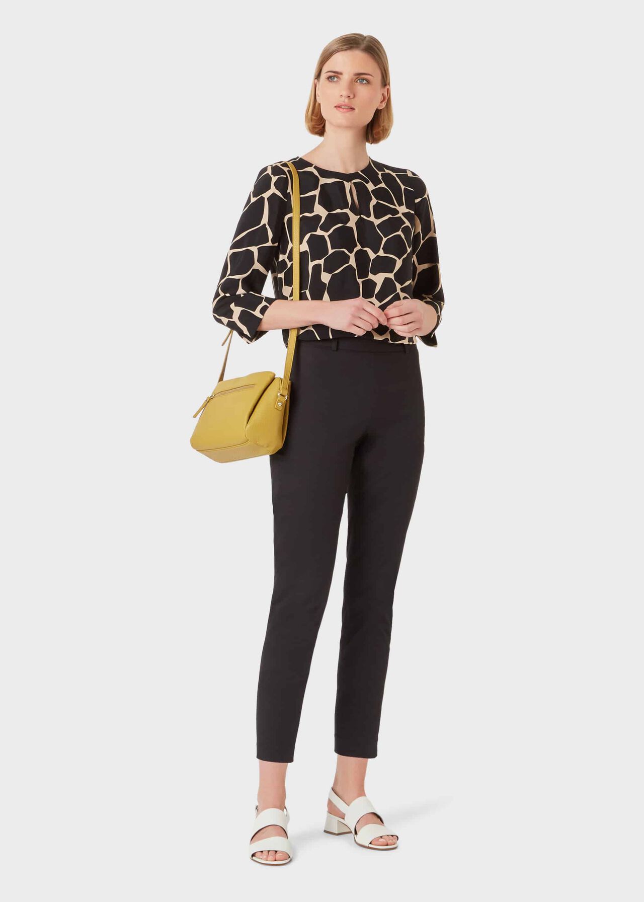 Mallory Cotton Blend Capri Trousers With Stretch, Black, hi-res