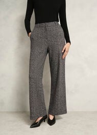 Petite Marlyn Wool Jersey Wide Trousers, Black White, hi-res