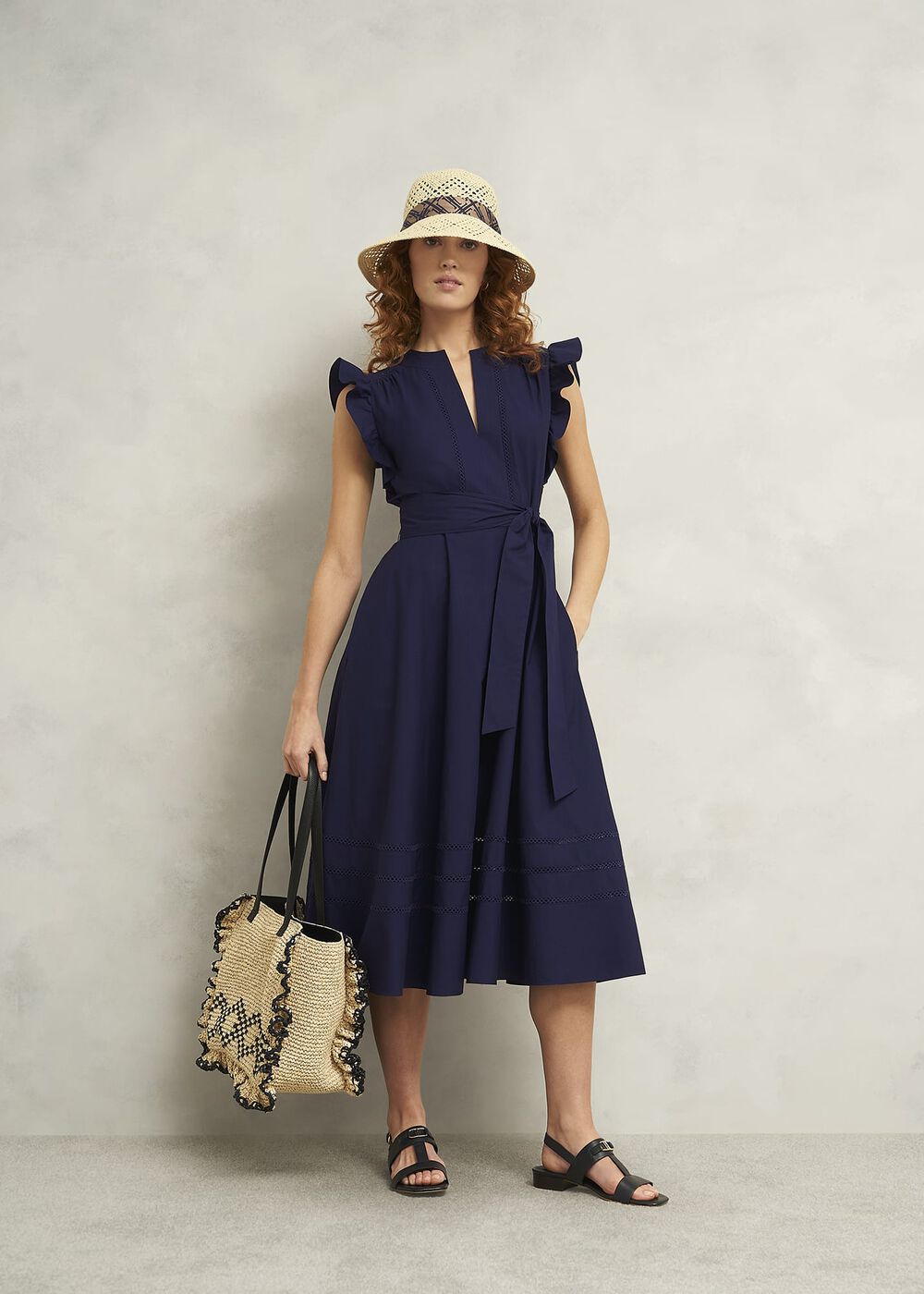 Mylie Straw Hat, Natural Navy, hi-res