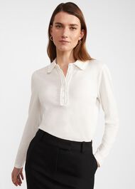 Philippa Cotton Blend Collared Top, Ivory, hi-res