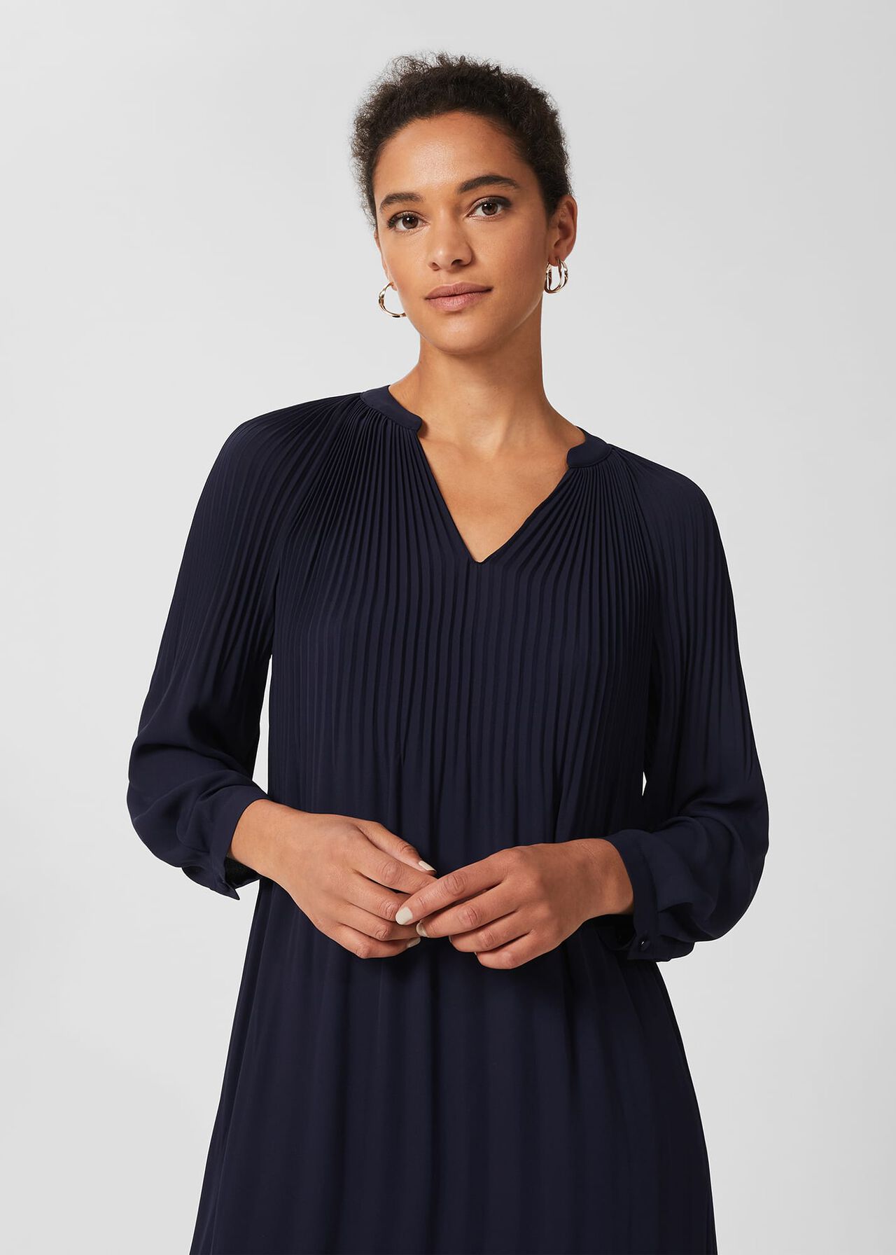 Emilia Pleated Dress, French Blue, hi-res