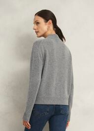Grey Bonnie Wool Blend Knitted Bomber Jacket, Mid Grey Marl, hi-res