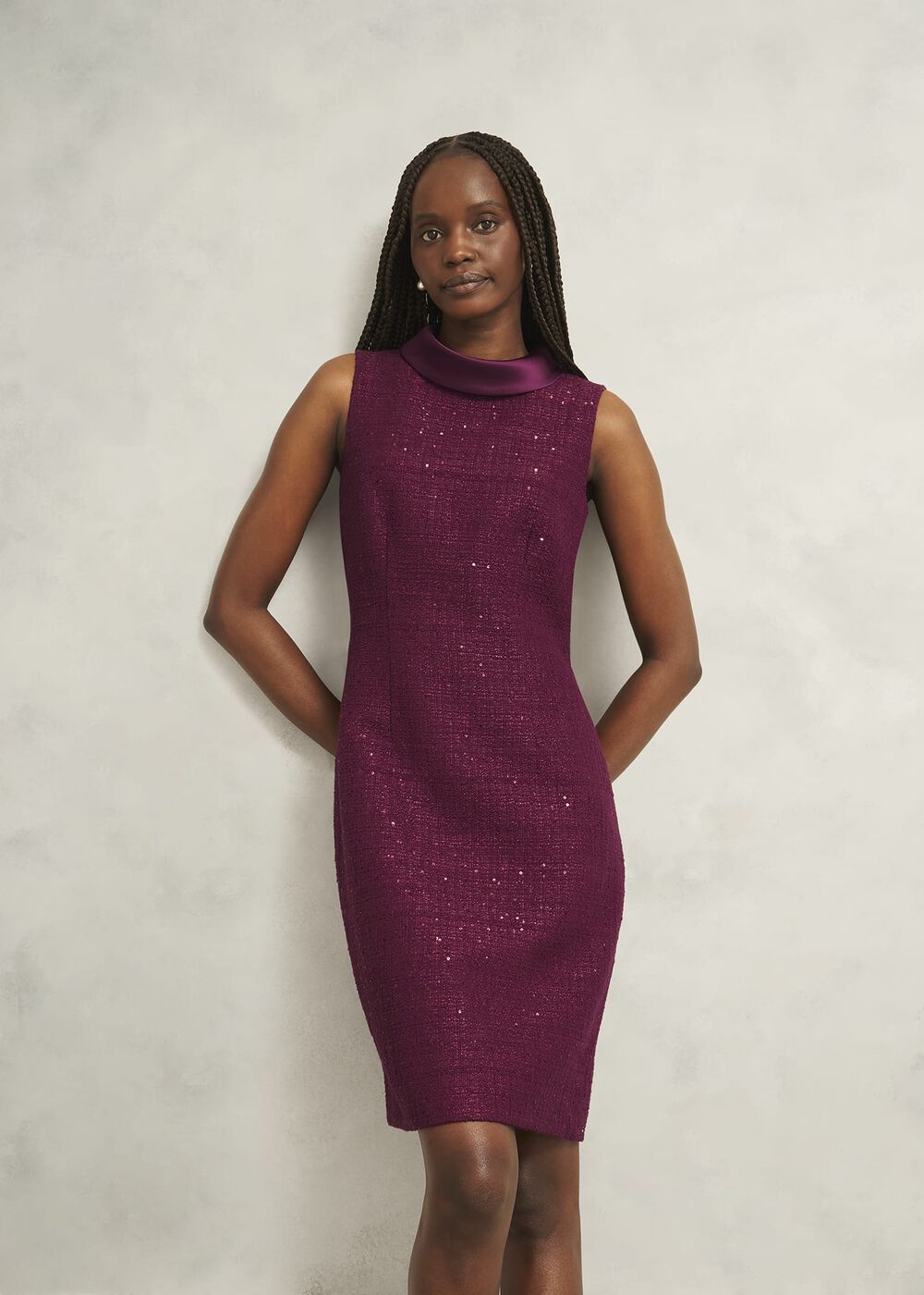 Prisha Sequin Tweed Dress, Warm Plum, hi-res