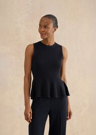 Bowes Ribbed Knitted Peplum Top, Hobbs Navy, hi-res