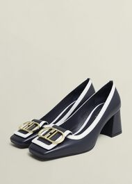 Lexia Leather Court Shoes, Navy Ivory, hi-res