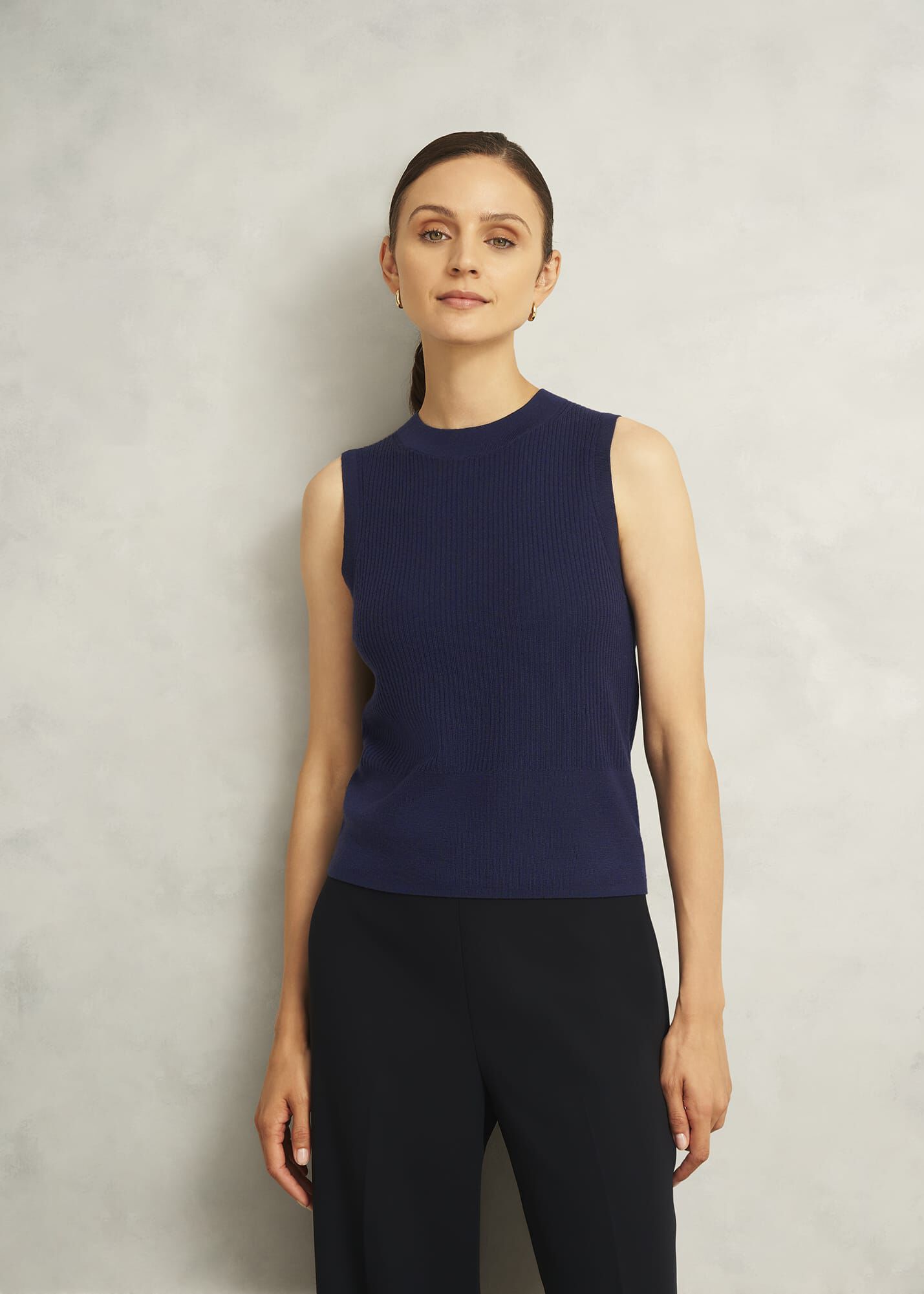 Navy Yasmin Merino Wool Knitted Tank Top | Hobbs UK |