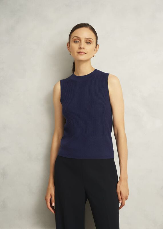 Navy Yasmin Merino Wool Knitted Tank Top