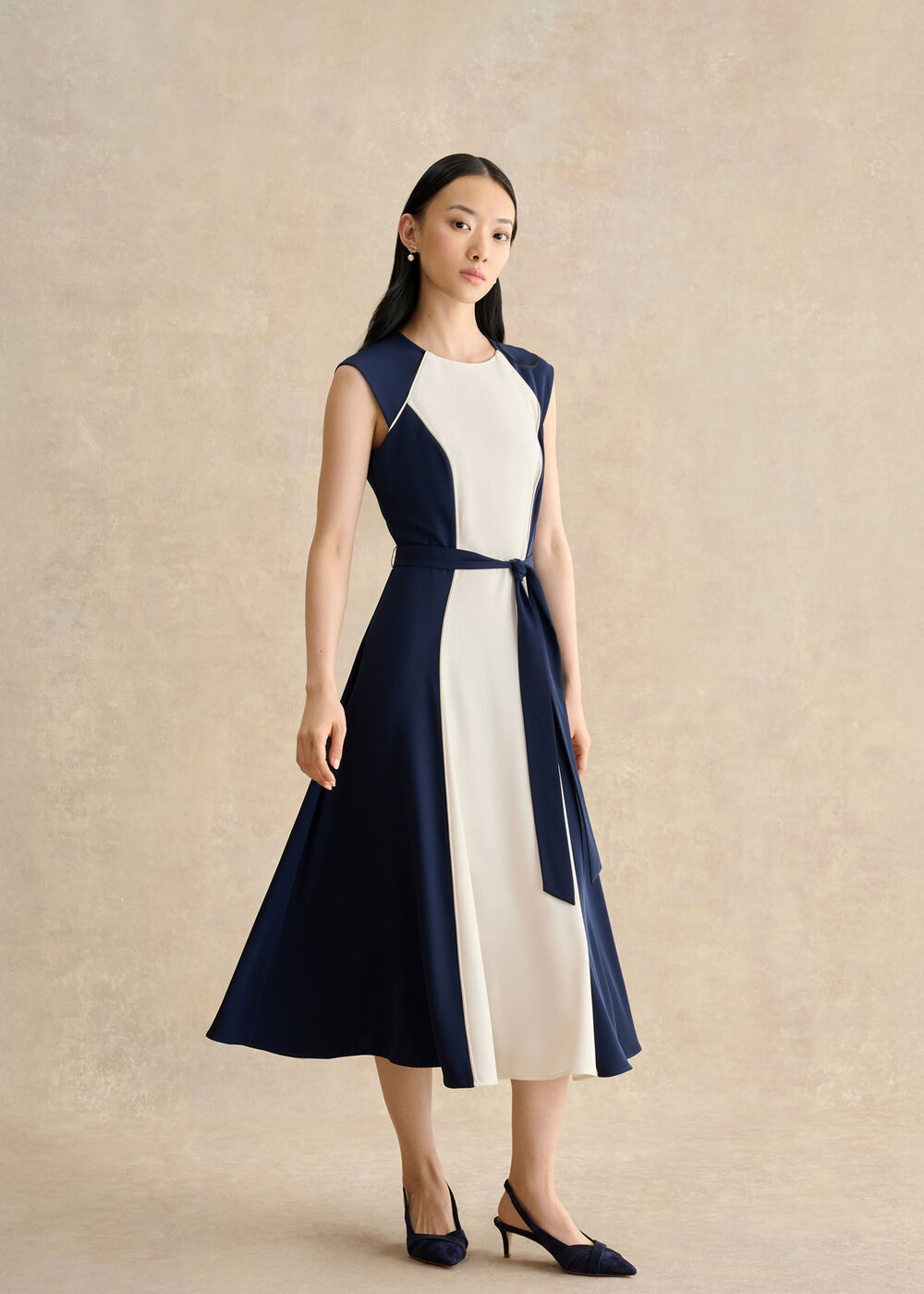 Andrea Colourblock Dress, Navy Cream, hi-res