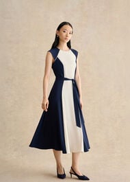 Andrea Colourblock Dress, Navy Cream, hi-res