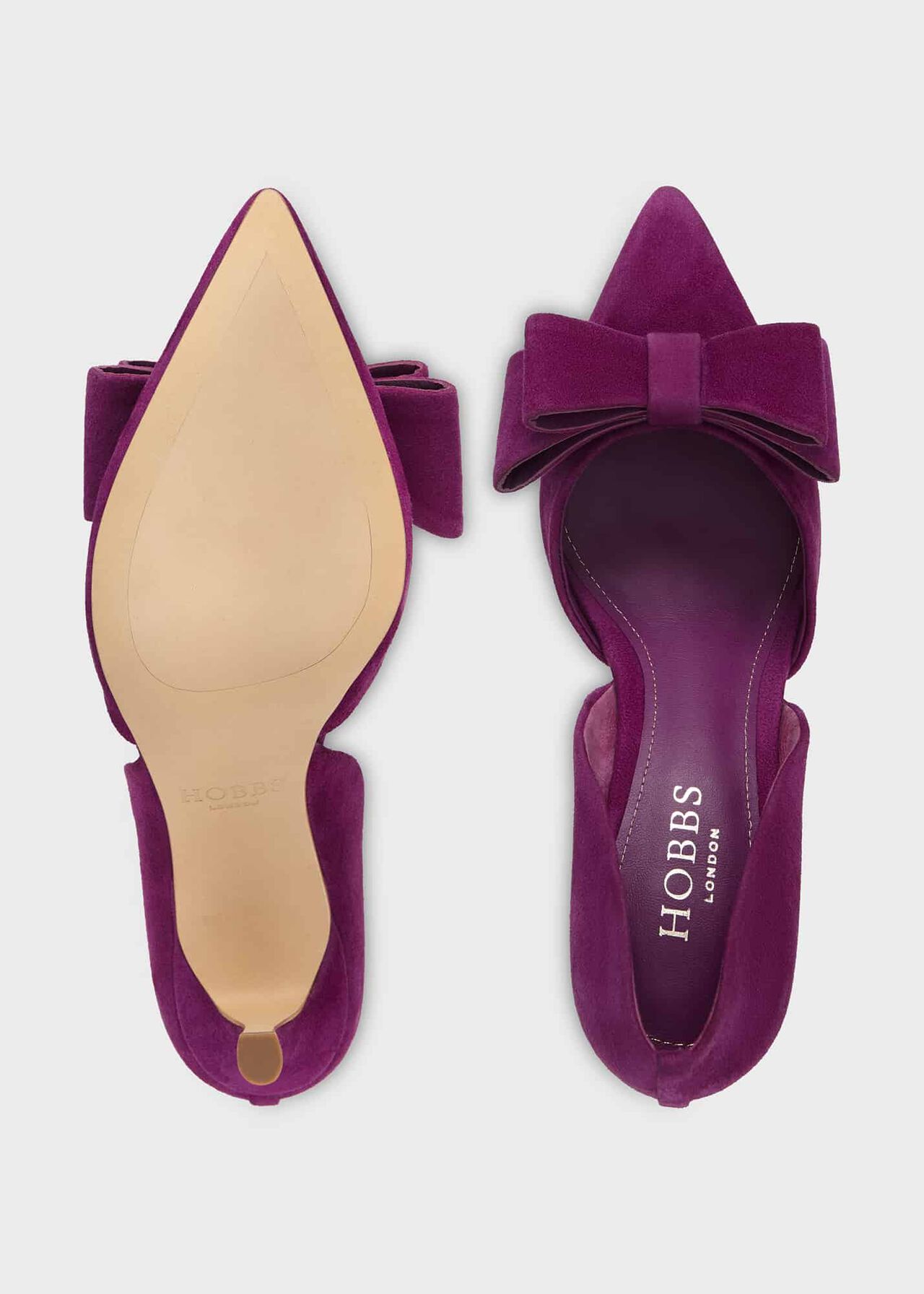 Elva Suede Bow Court Shoes, Magenta Purple, hi-res