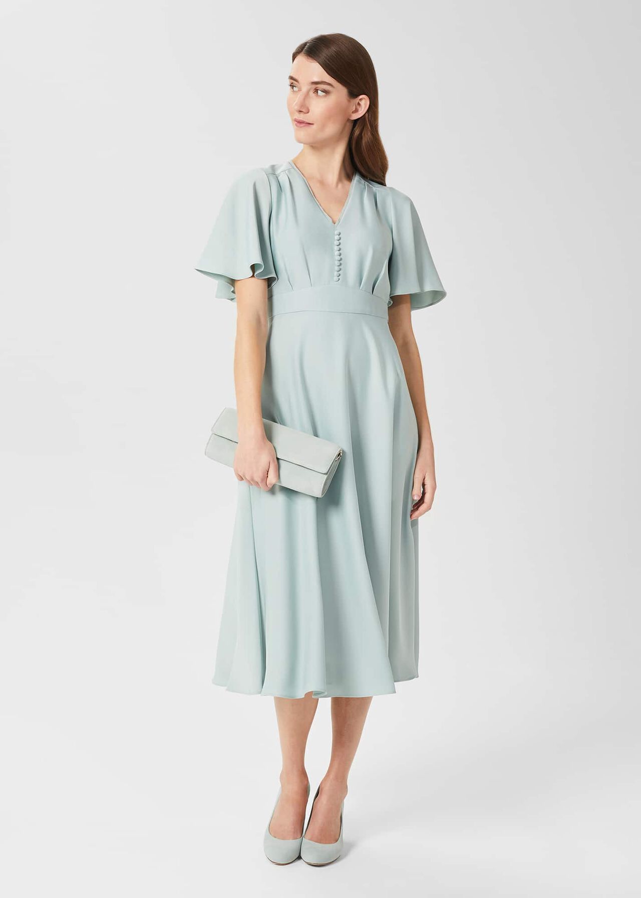 Kristen Satin Fit And Flare Dress, Thyme Green, hi-res