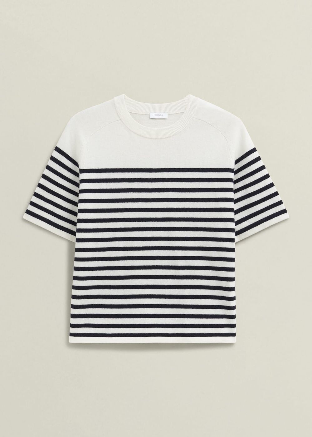 Ivory Demi Wool Blend Short Sleeve Knitted T-Shirt, Ivory Navy, hi-res