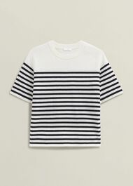 Ivory Demi Wool Blend Short Sleeve Knitted T-Shirt, Ivory Navy, hi-res