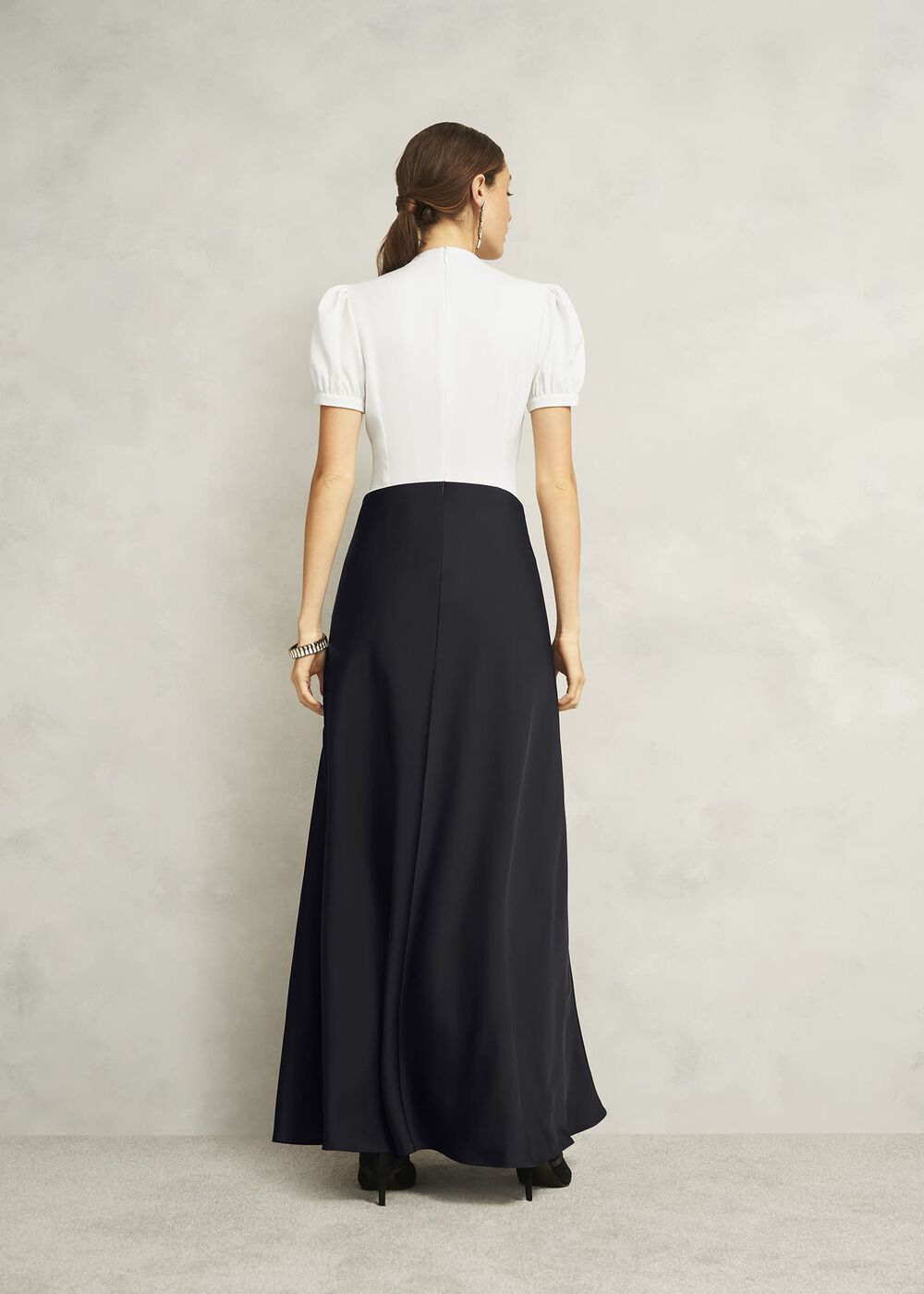 Elizabeth Colourblock Satin Maxi Dress, Black Ivory, hi-res