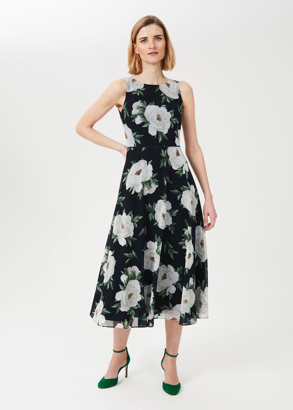 Carly Floral Dress, Navy Ivory, hi-res