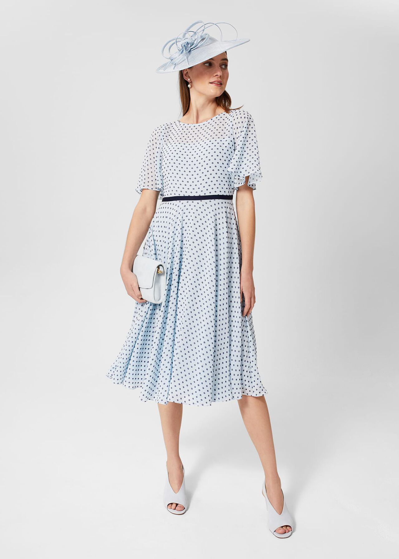 Eleanor Spot Fit And Flare Dress, Pale Blue Navy, hi-res