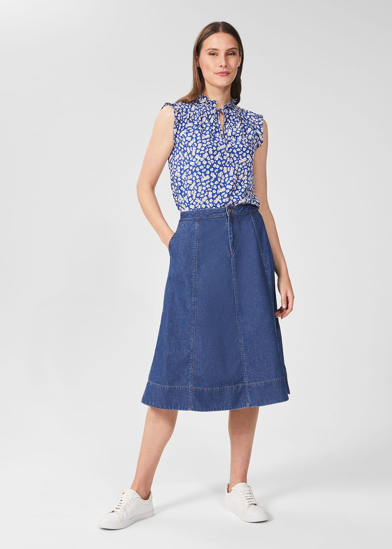 Freida Denim Midi Skirt, Blue, hi-res