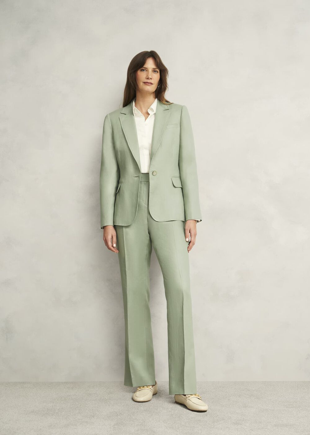 Petite Marietta Linen Straight Trousers, Sage Green, hi-res