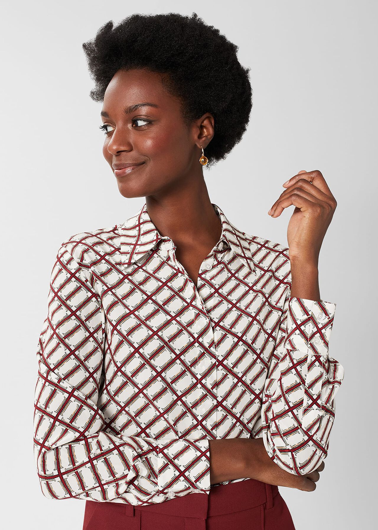 Eva Printed Silk Blouse, Ivory Multi, hi-res