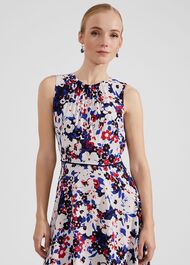 Petite Carly Gathered Neck Floral Dress, Navy Pink Multi, hi-res