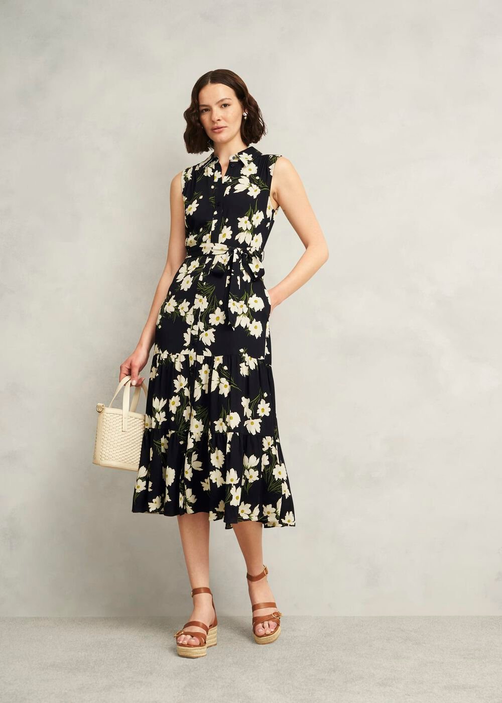Navy Floral Thea Midi Dress, Navy Multi, hi-res