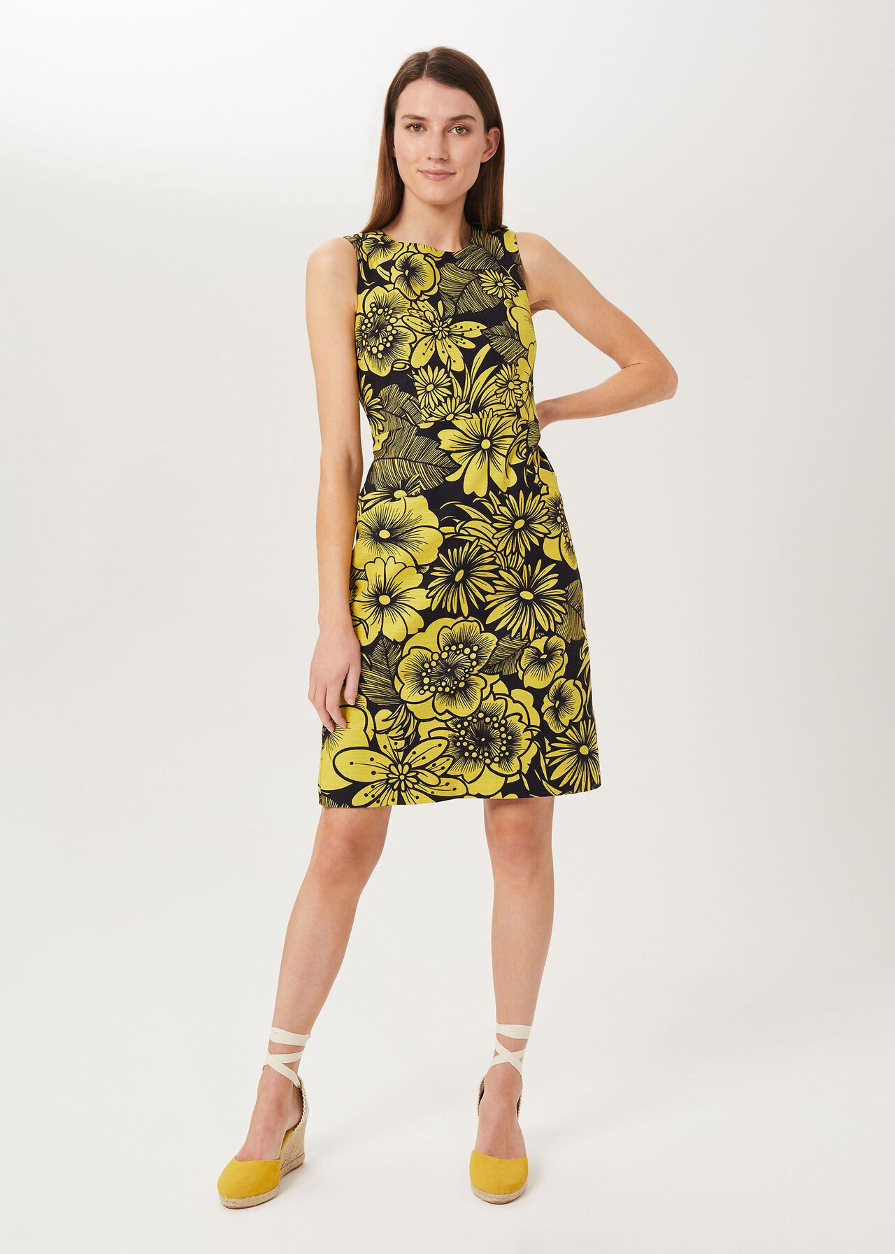 Carine Floral Shift Dress, Chartreuse Navy, hi-res