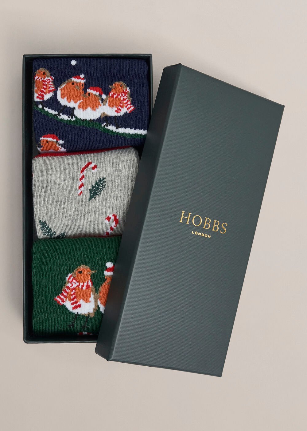 Festive Robin Sock Set, Red Multi, hi-res