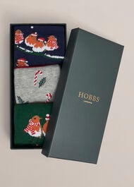 Festive Robin Sock Set, Red Multi, hi-res