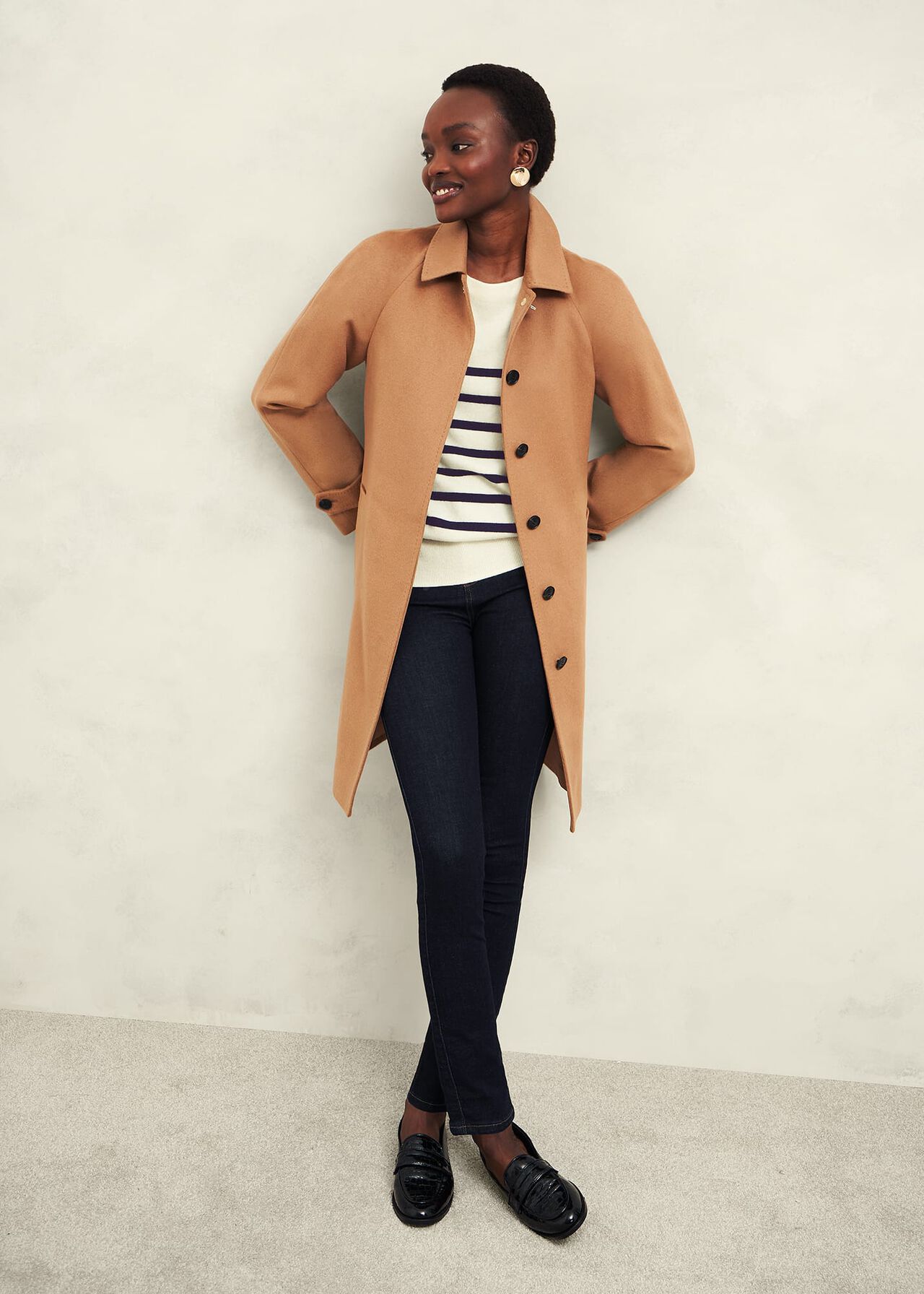 Larina Cashmere Stripe Jumper, Ivory Navy, hi-res