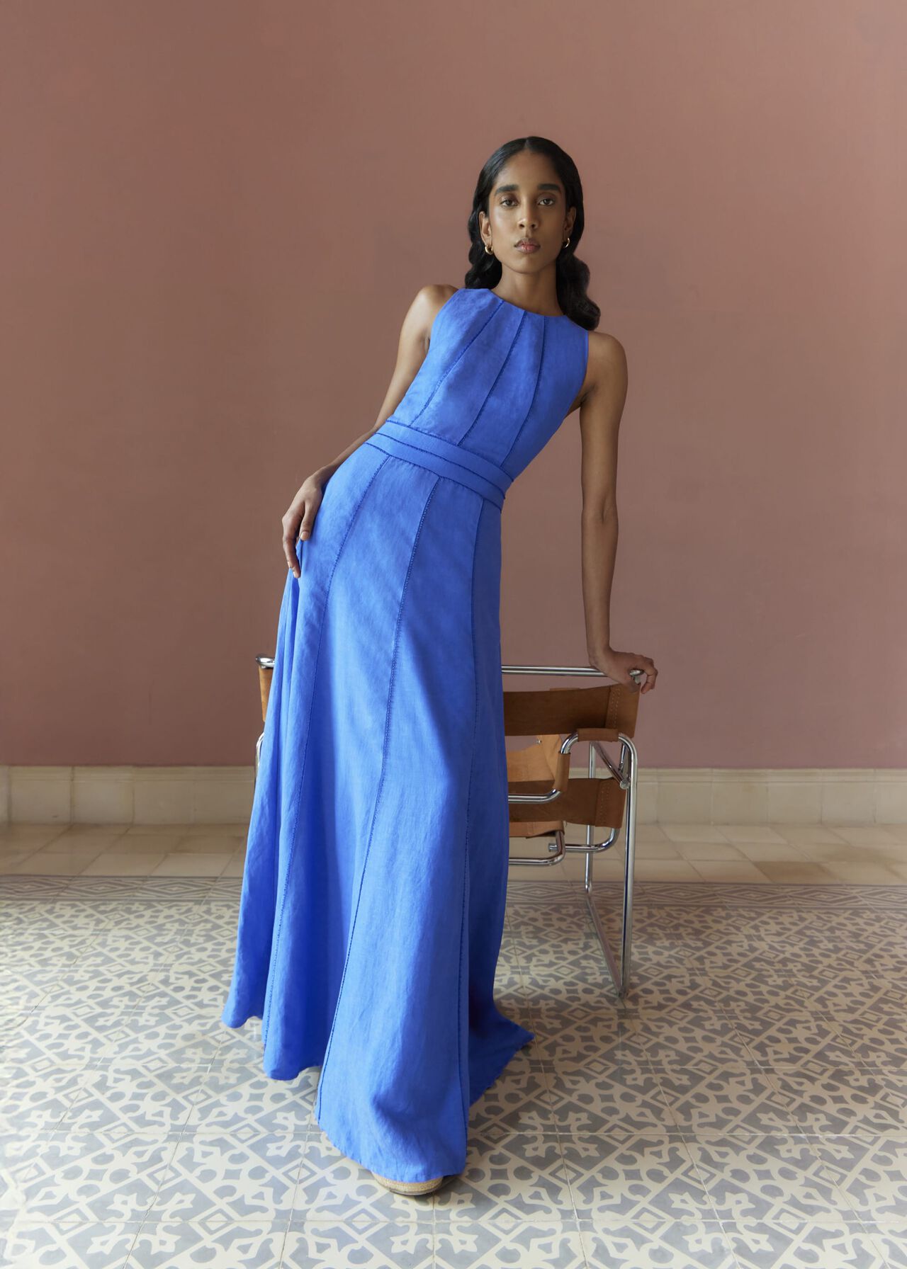 Harewood Linen Blend Maxi Dress, Quartz Blue, hi-res