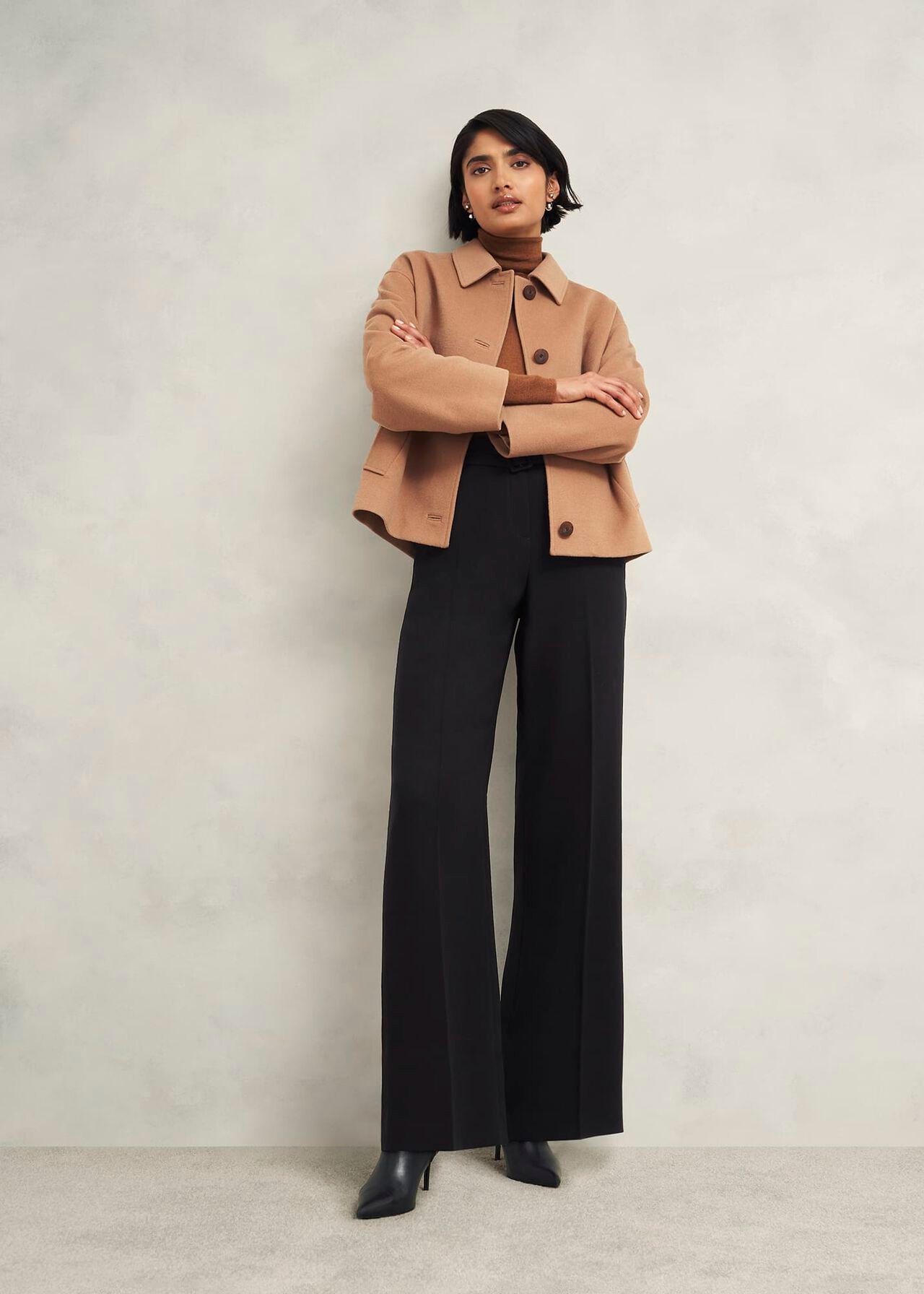 Petite Drew Wide Trousers, Black, hi-res