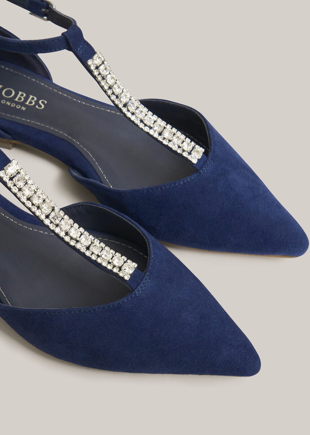 Eden Jewelled Suede Flats, Midnight Navy, hi-res