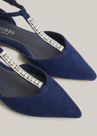 Eden Jewelled Suede Flats, Midnight Navy, hi-res