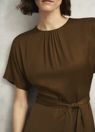 Darracott Tie Waist Midi Dress, Medlar Brown, hi-res