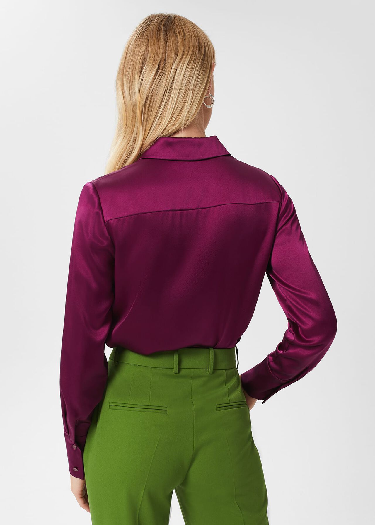 Eva Silk Fitted Shirt, Bright Plum, hi-res