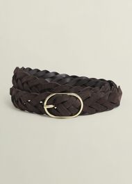 Meera Suede Woven Belt, Chocolate Brown, hi-res