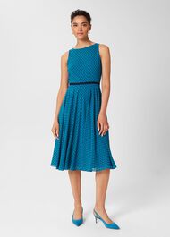 Della Spot Fit And Flare Dress, Jade Blue Navy, hi-res