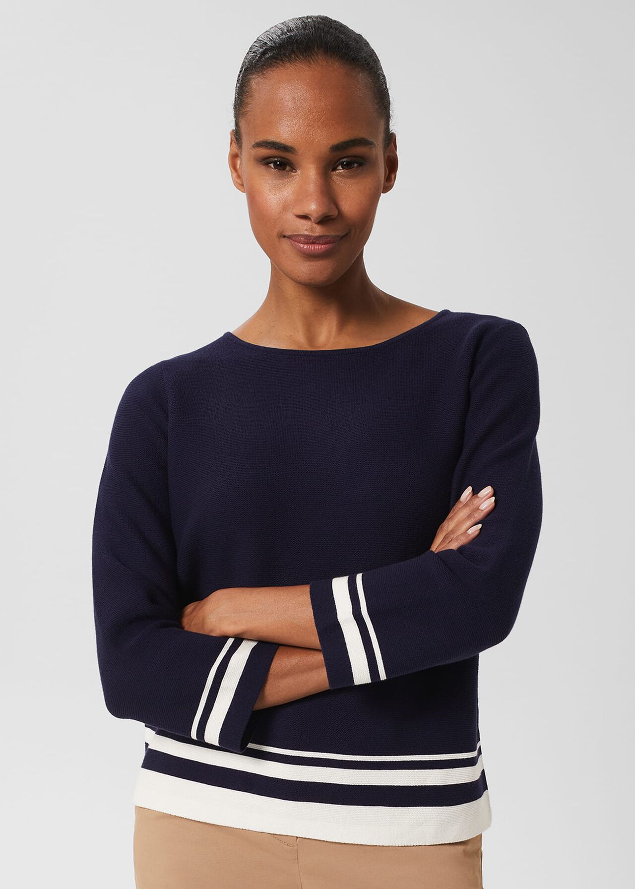 Nellie Cotton Stripe Jumper, True Navy White, hi-res