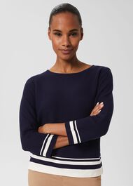 Nellie Cotton Stripe Jumper, True Navy White, hi-res