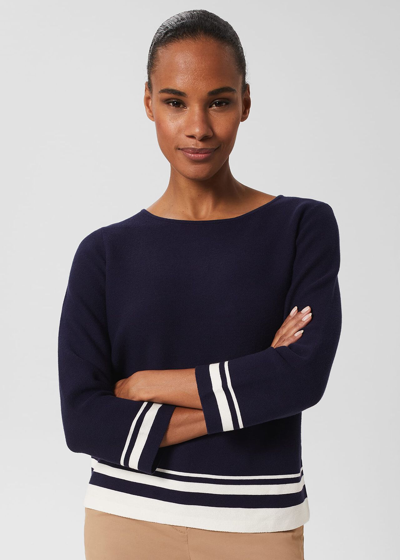 Nellie Cotton Stripe Sweater, True Navy White, hi-res