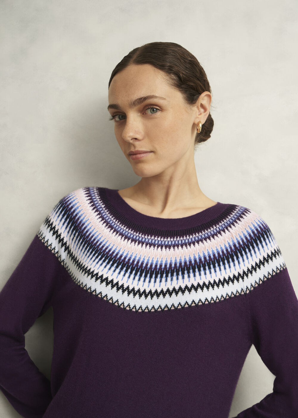 Purple Greta Wool Blend Fairisle Crew Neck Jumper, Vibrant Purple, hi-res