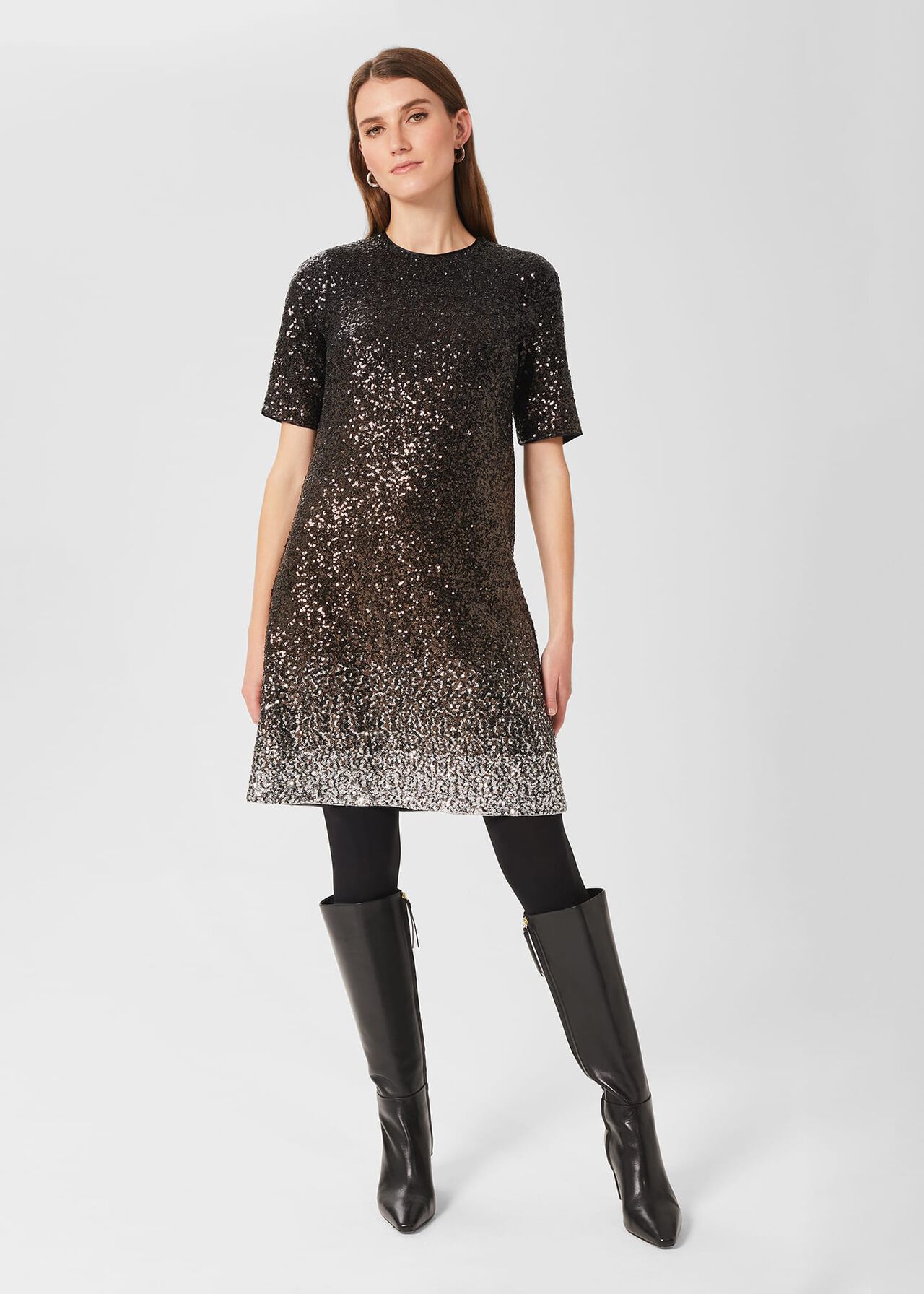 Reece Sequin A Line Dress, Black Silver, hi-res