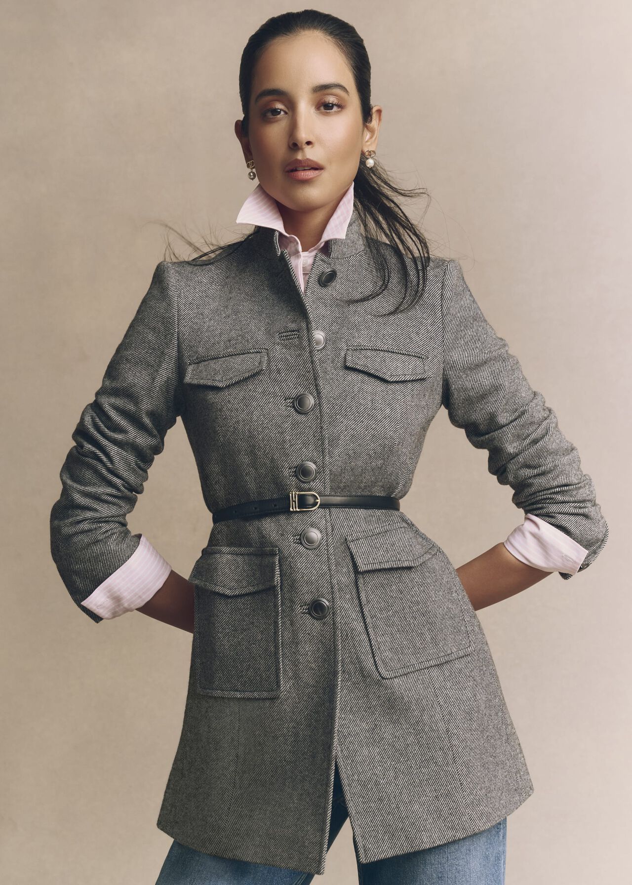 Hetty Wool Blend Coat, Black White, hi-res
