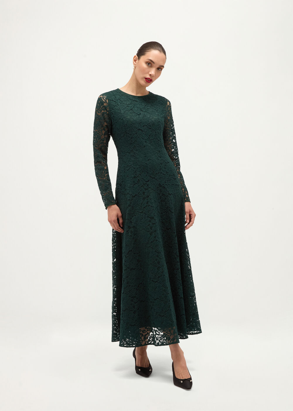 lace green dress with sleeves Ashdown rehearsal-dinner